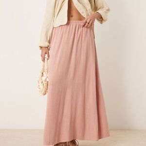 ASOS Pink Linen Look Bohemian Cottagecore Maxi Skirt Size 10